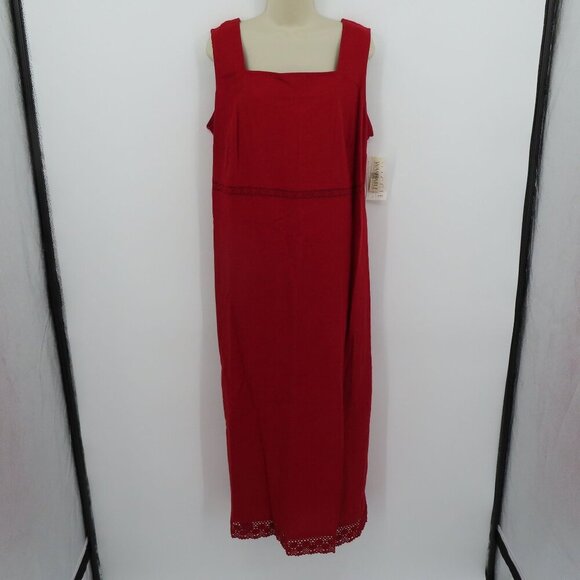 Maggie McNaughton Women Plus Size 2X Red Linen Blend Crochet Long Dress NEW NWT - Picture 10 of 11